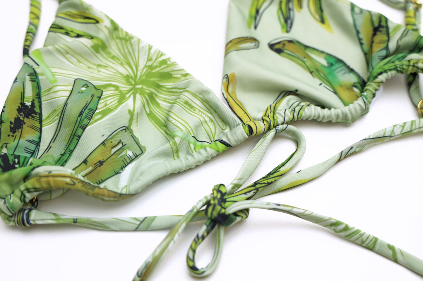 String Bikini Top - Green Leaves