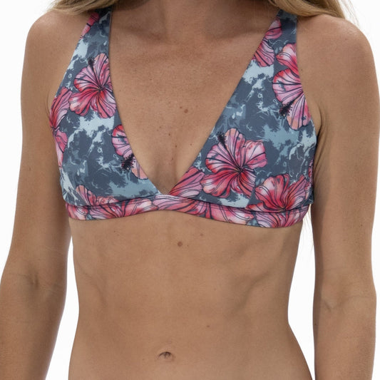 Triangle Patterned Bikini Top - Hibiscus Flower