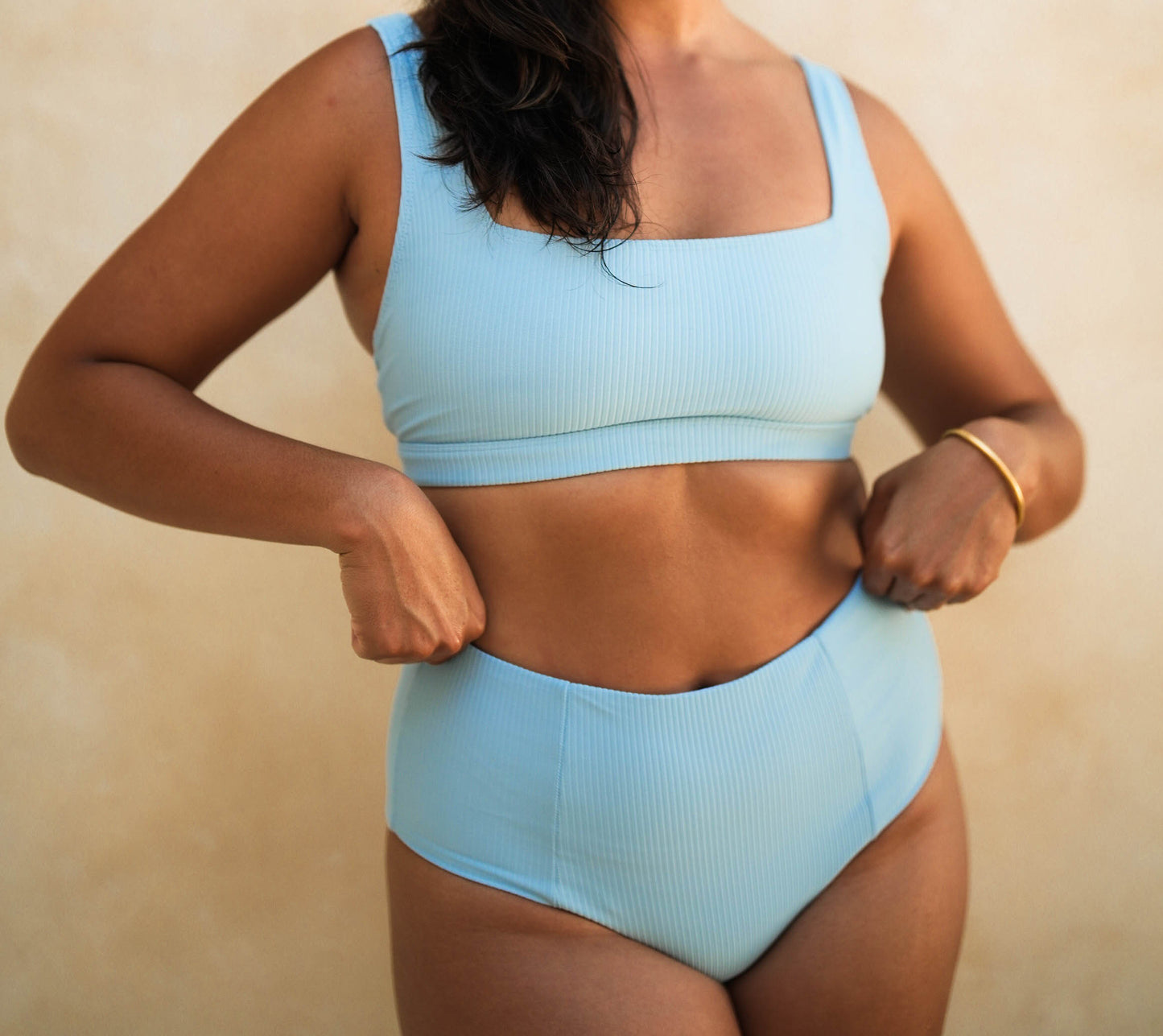 Surf Crop + High-waisted Bikini Set - Blue Textured
