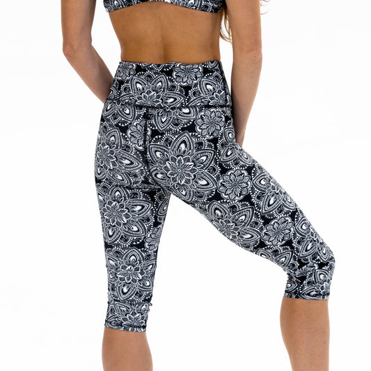 Capri Legging -Black and White Mandala
