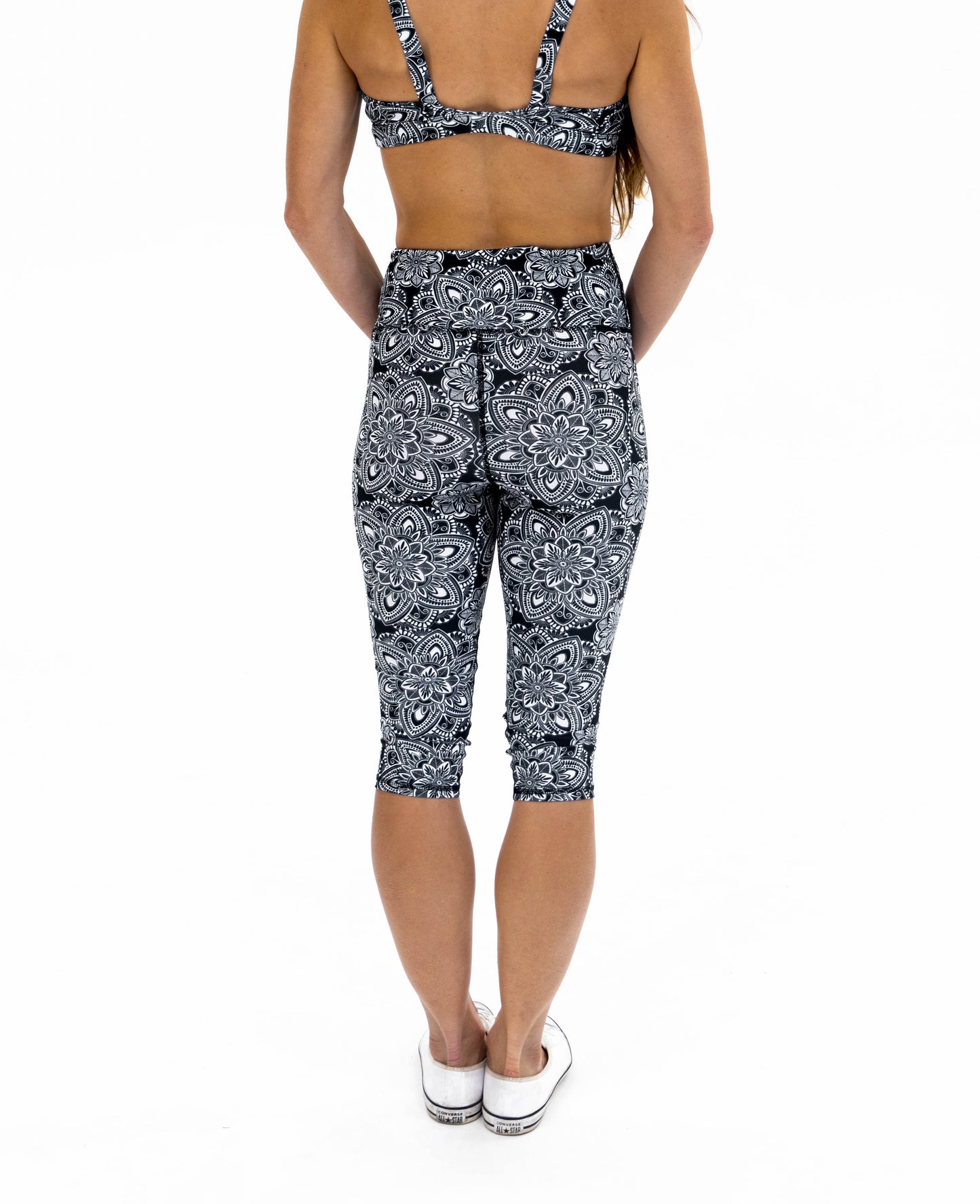 Capri Legging -Black and White Mandala