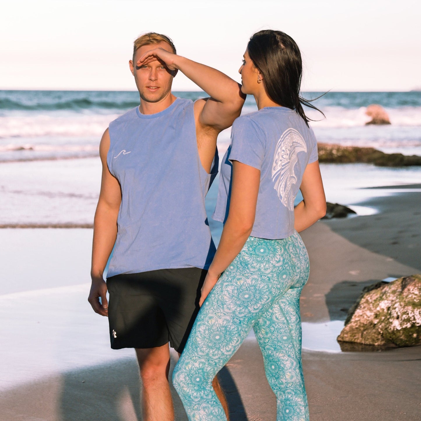 T-Shirt Cropped Wave Mandala - Stone washed blue