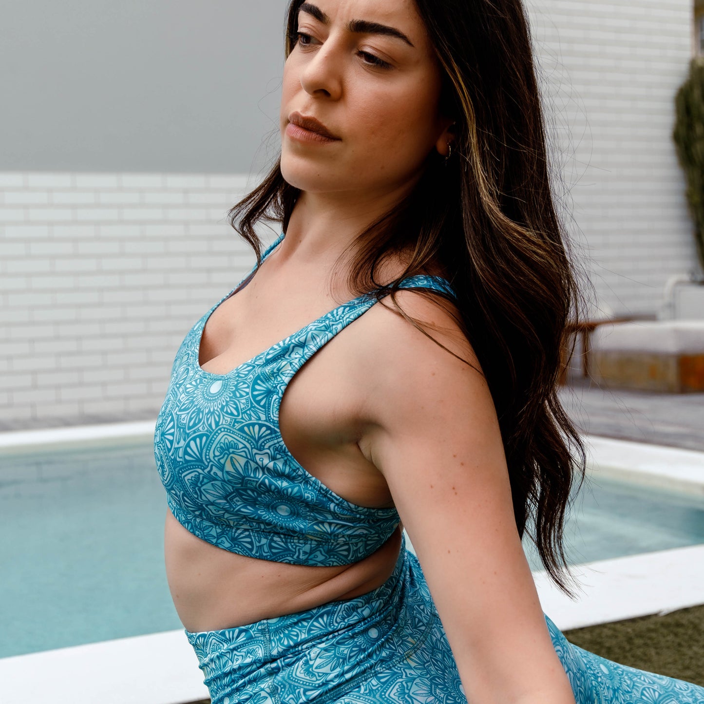 Crop Top  Patterned Surf Bikini  - Turquoise Mandala