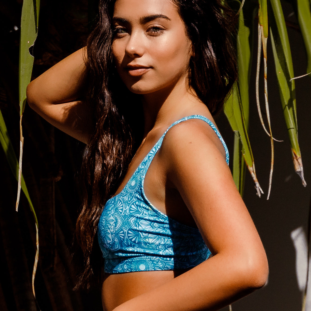Crop Top Patterned Surf Bikini - Turquoise Mandala