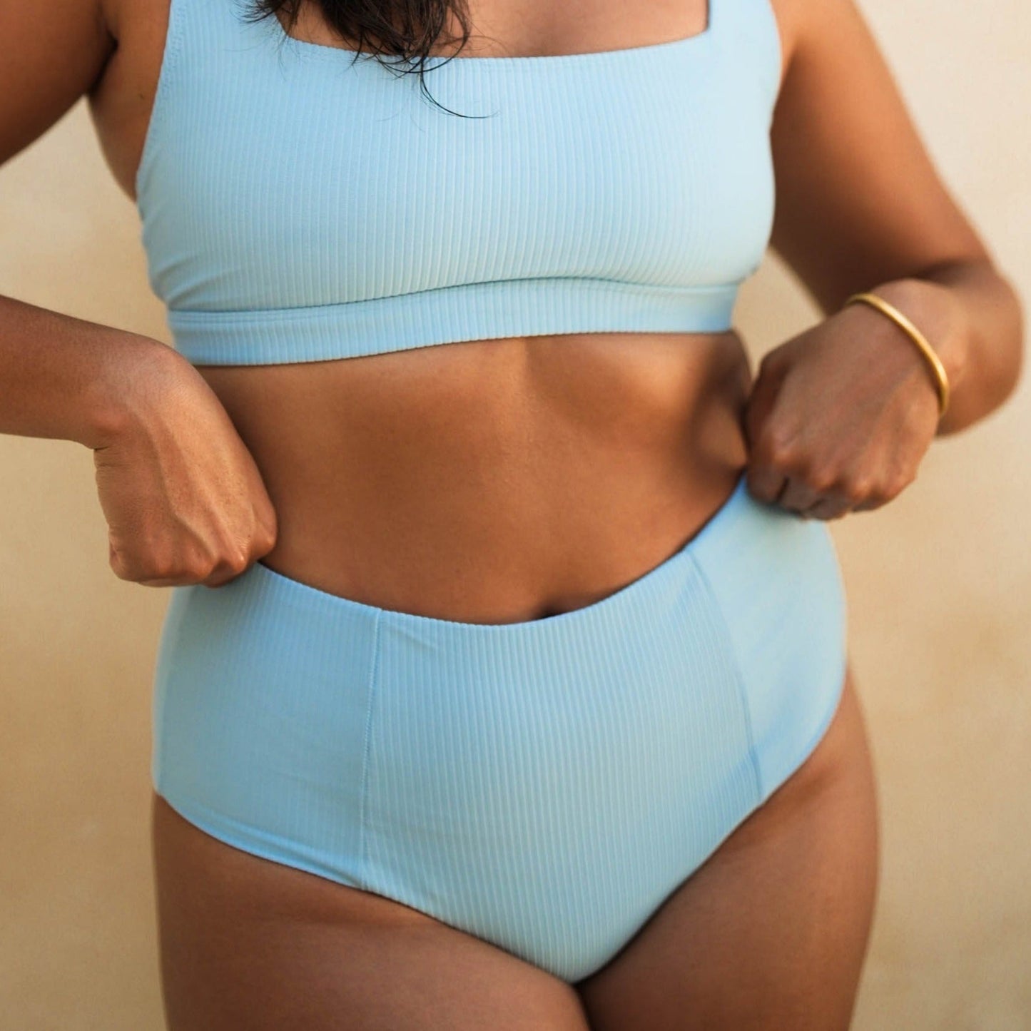 Surf Crop + High-waisted Bikini Set - Blue Textured