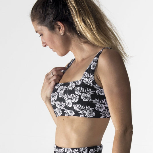 Crop Top / Patterned Surf Bikini - Black and White Island