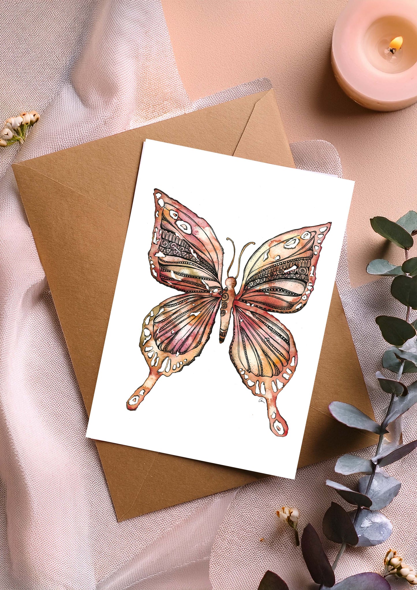 Butterfly Mandala Greeting Card – Watercolour Boho