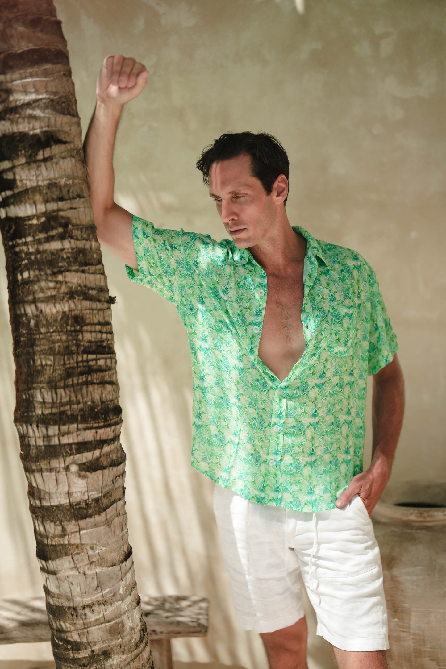 Button Up Shirt Mandala Green