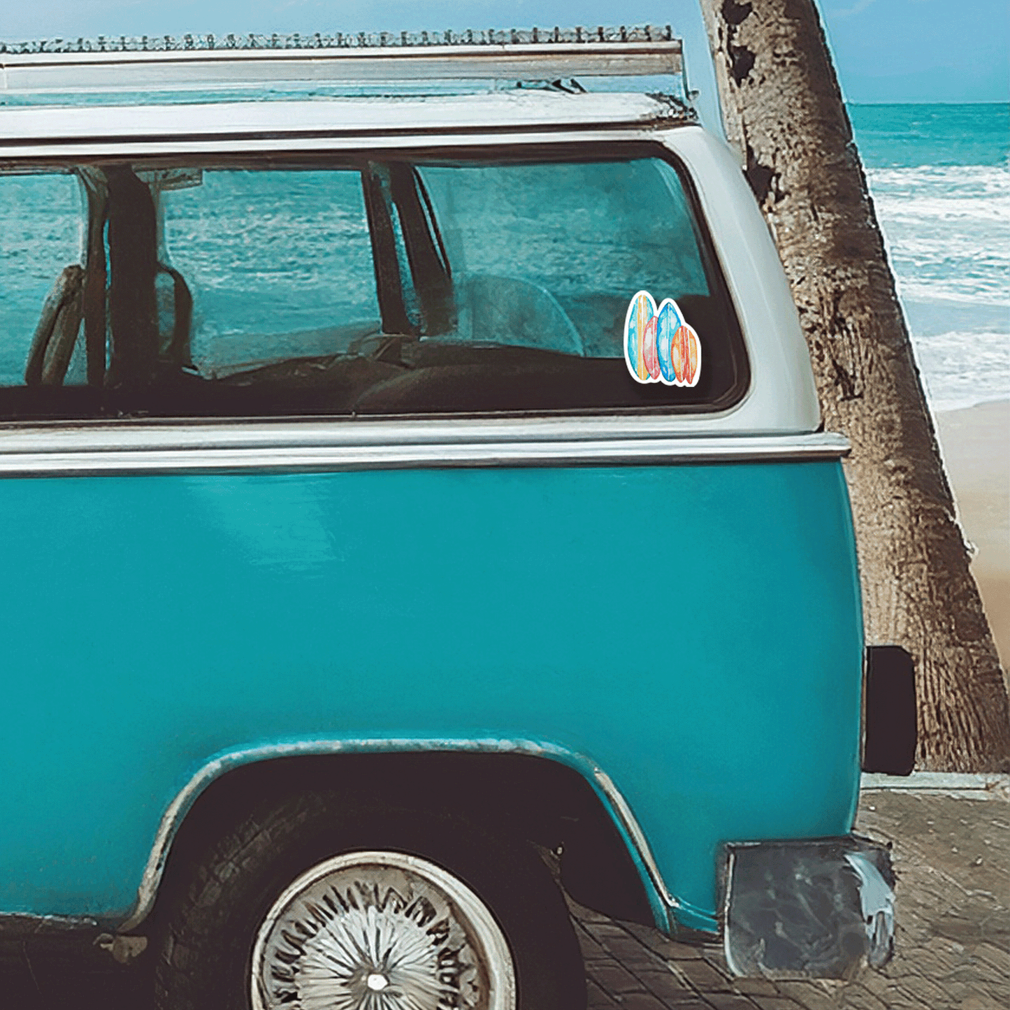 Surf Boards Colourful Watercolour Vinyl Sticker – full view