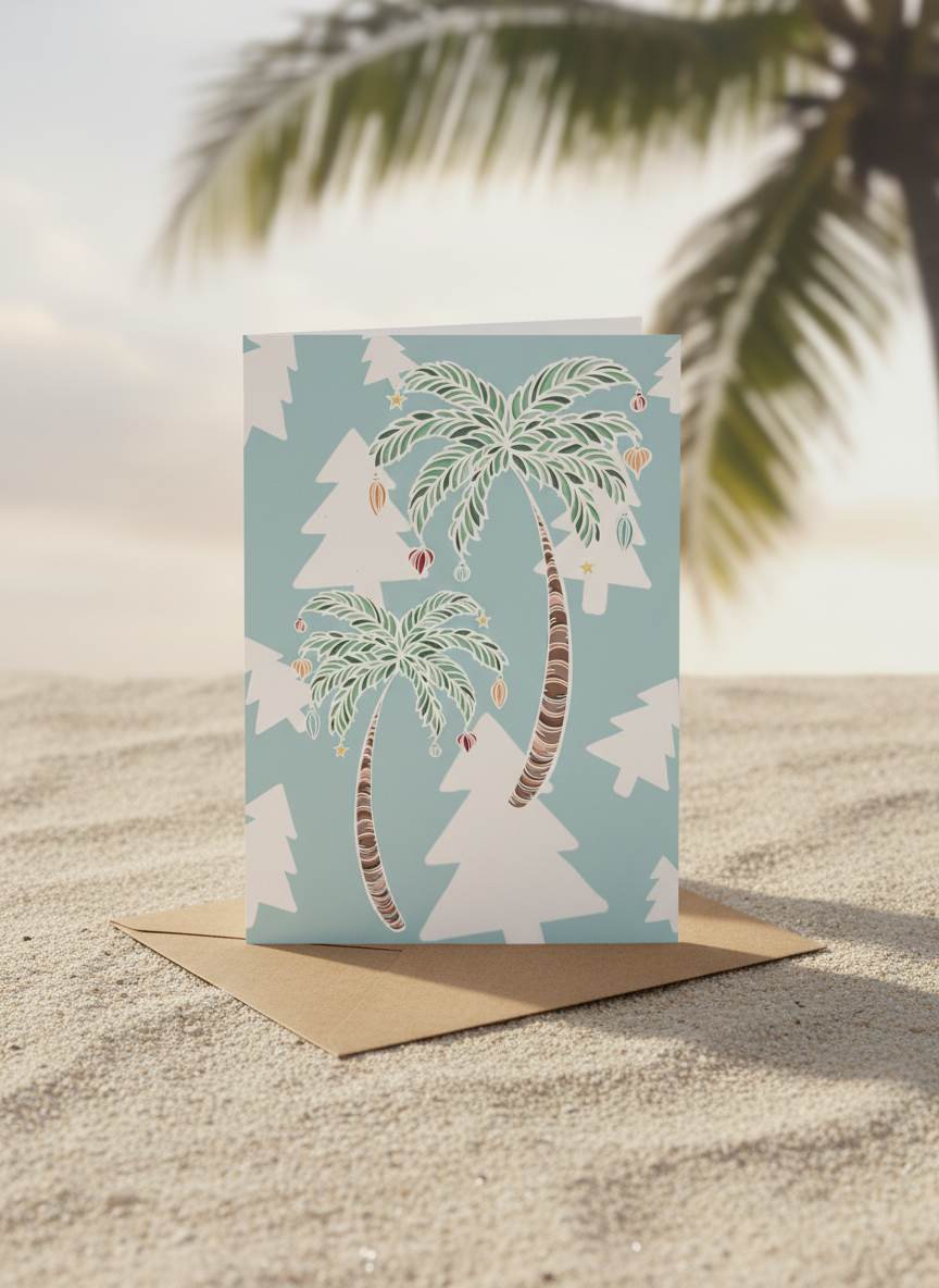 Palm Tree Christmas Card – Pastel Illustration Art Australian Xmas Greeting Card