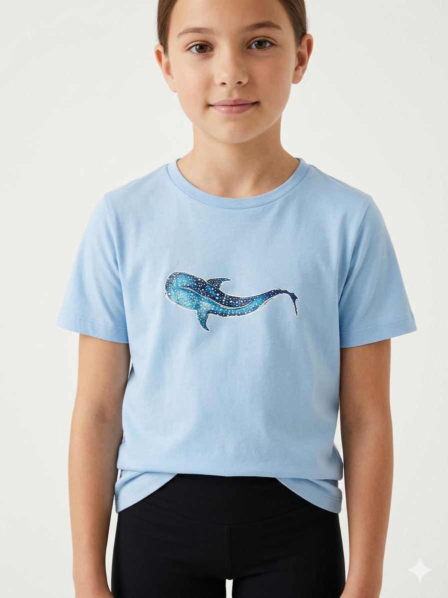 Blue Whale Shark Kids Tee – 100% Cotton - Watercolour Whale Shark Illustration Graphic t-shirt – lifestyle