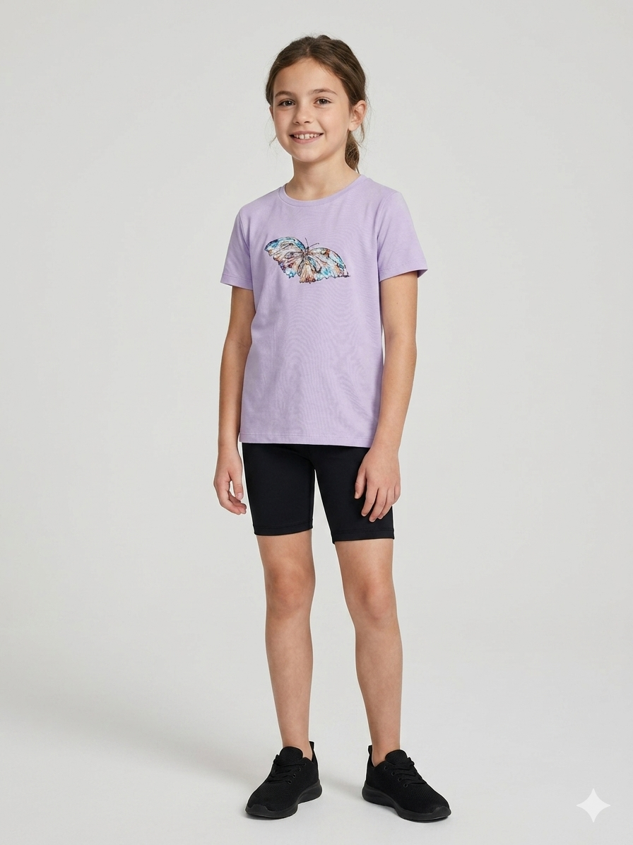 Mauve Butterfly Kids Tee – 100% Cotton - Watercolour Butterlfy Graphic – back view