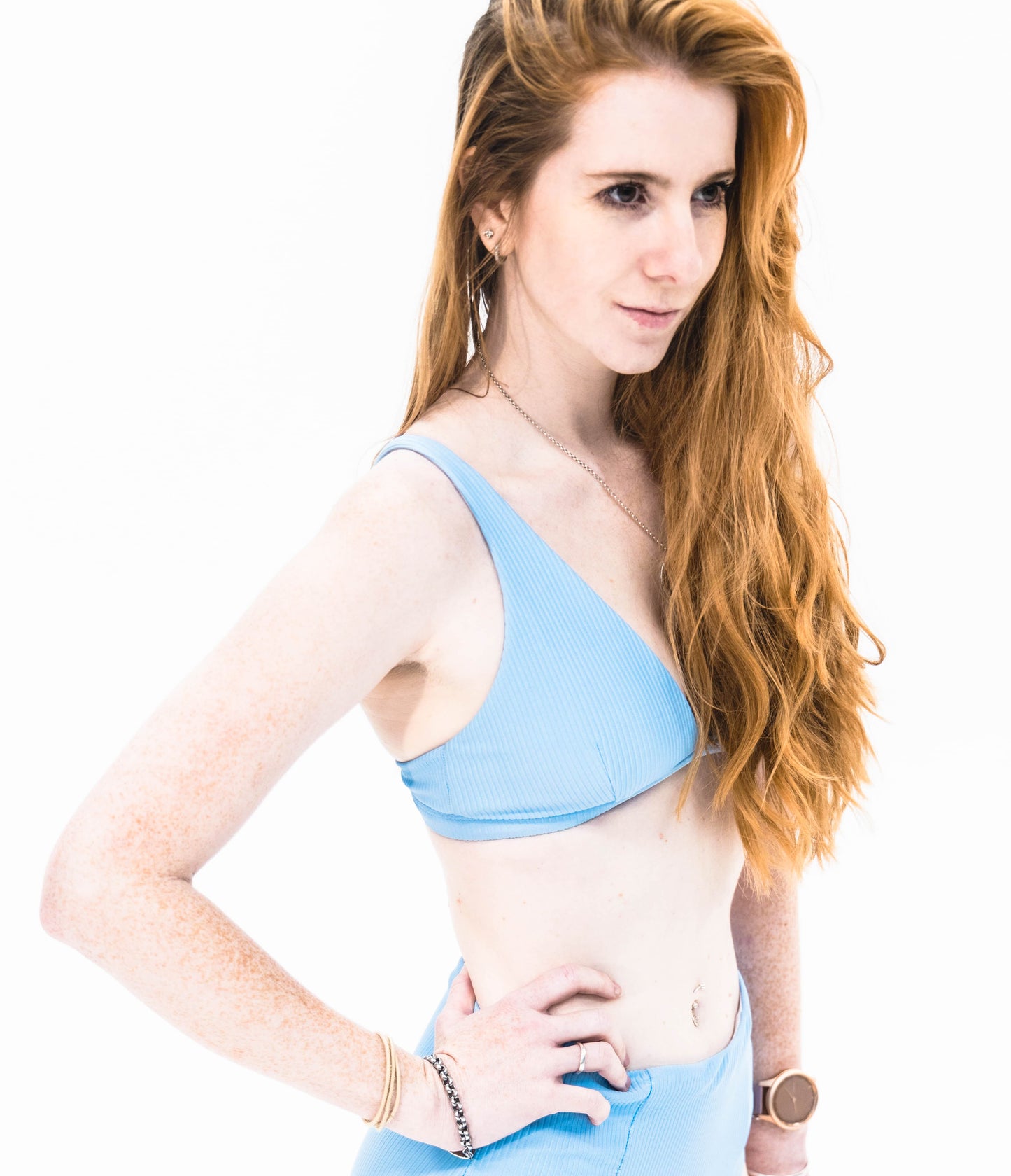 Triangle Textured Bikini Top - Baby Blue
