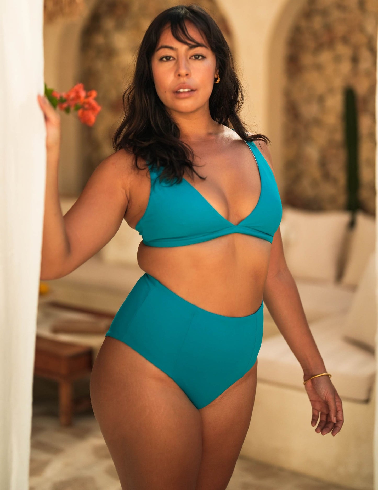 Triangle + High-waist Bikini Set - Teal Turquoise Green