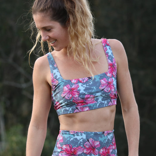 Crop Top / Patterned Surf Bikini - Hibiscus Flower