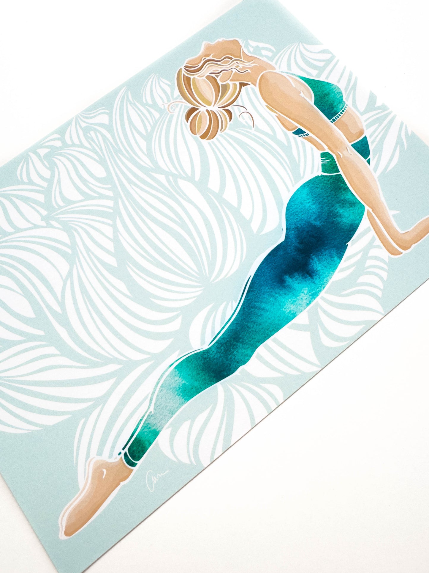 Yoga Art Print Upward Dog | Urdhva Mukha Śvānāsana Hand-Drawn Illustration with lotus