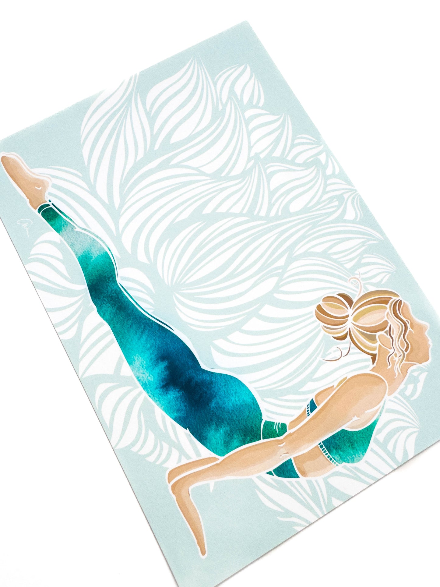 Yoga Art Print Upward Dog | Urdhva Mukha Śvānāsana Hand-Drawn Illustration with lotus