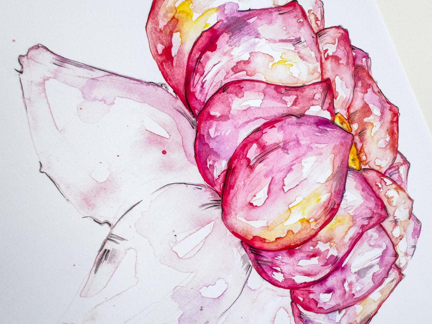 Lotus Flower Art Print – Hand-Painted Watercolour & Ink Illustration