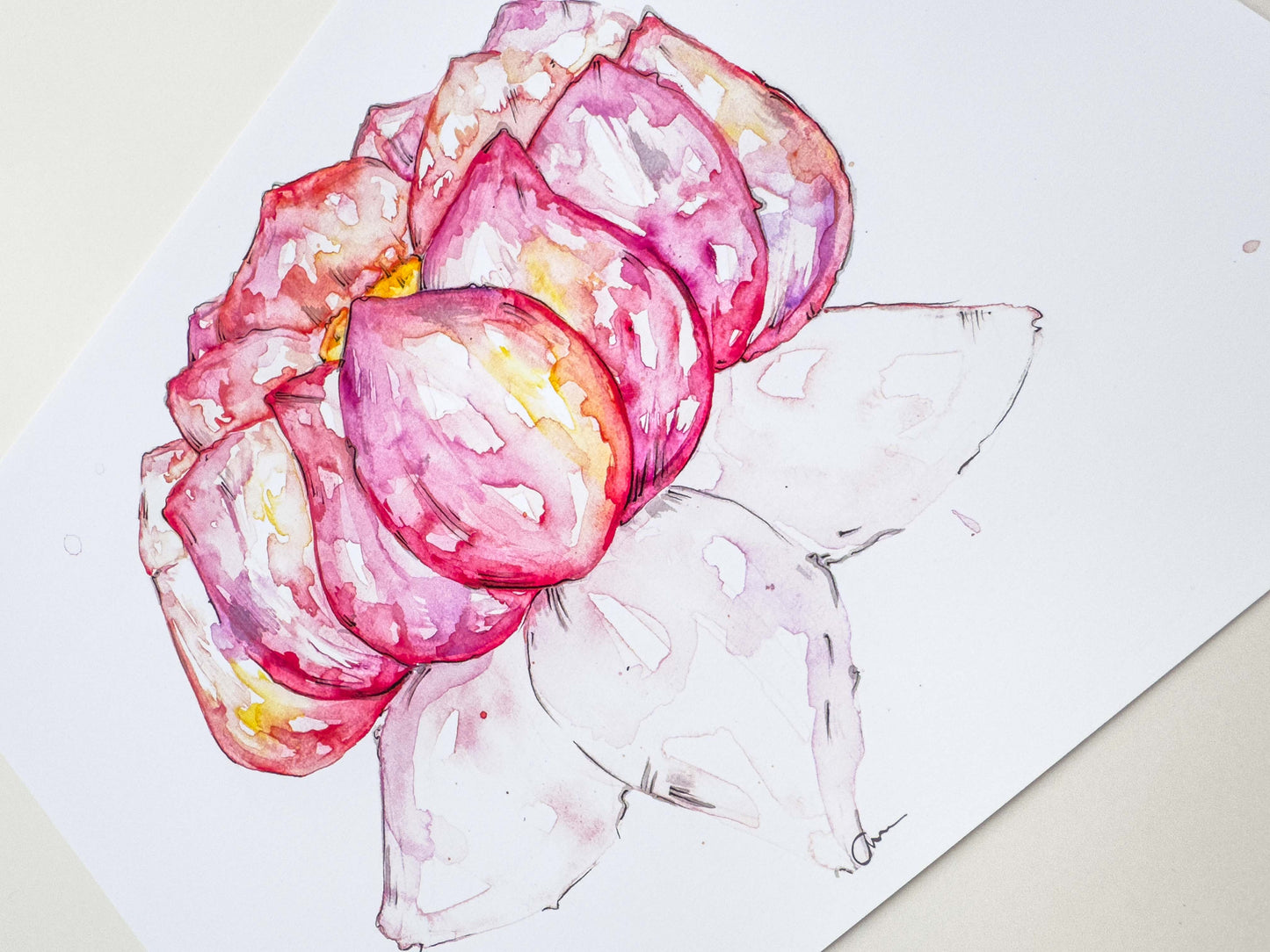Lotus Flower Art Print – Hand-Painted Watercolour & Ink Illustration