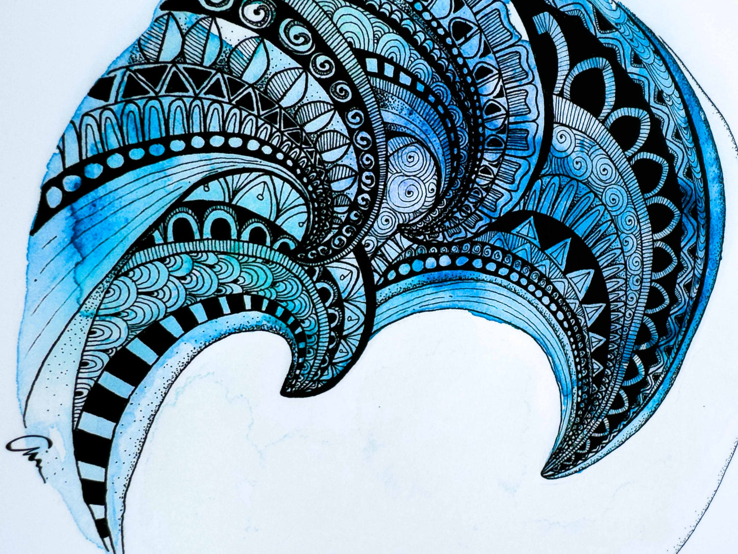 Mandala Wave Art Print – Hand-Painted surf Watercolour & Geometric Ink Illustration