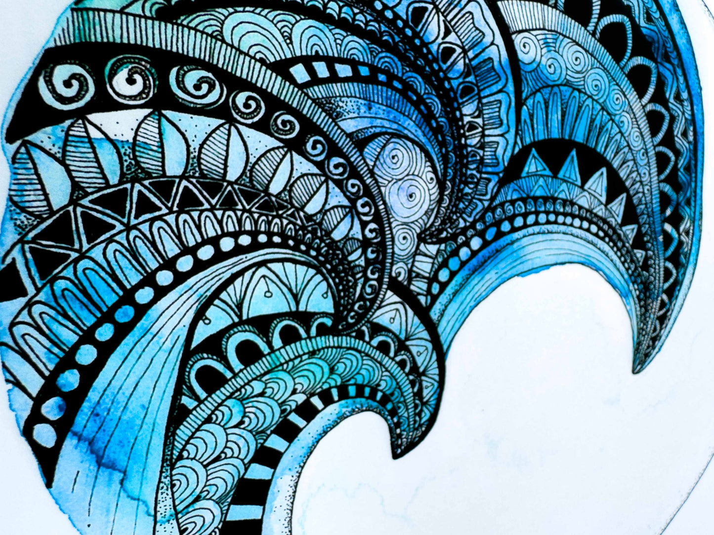 Wave Mandala Greeting Card – Watercolour & Ink Illustration