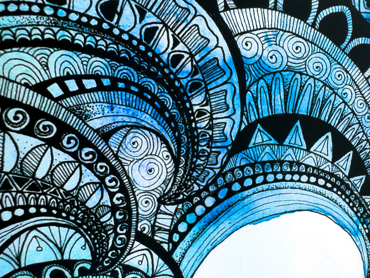 Mandala Wave Art Print – Hand-Painted surf Watercolour & Geometric Ink Illustration