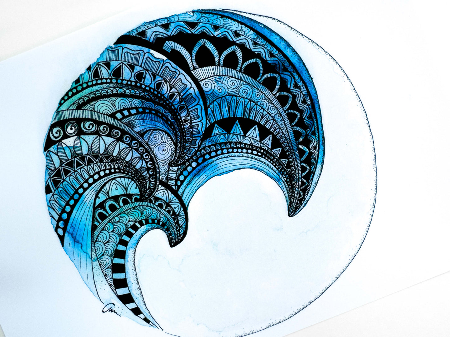 Wave Mandala Greeting Card – Watercolour & Ink Illustration