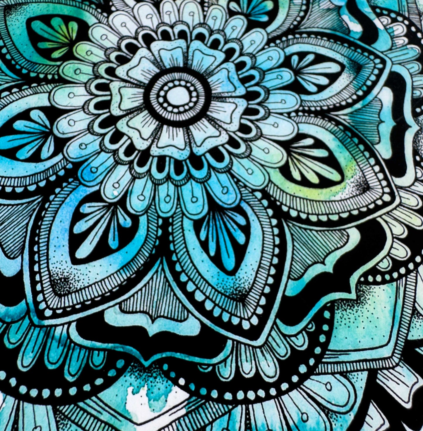 Blue / Green Mandala Greeting Card – Winter Watercolour with Geometric Drawing