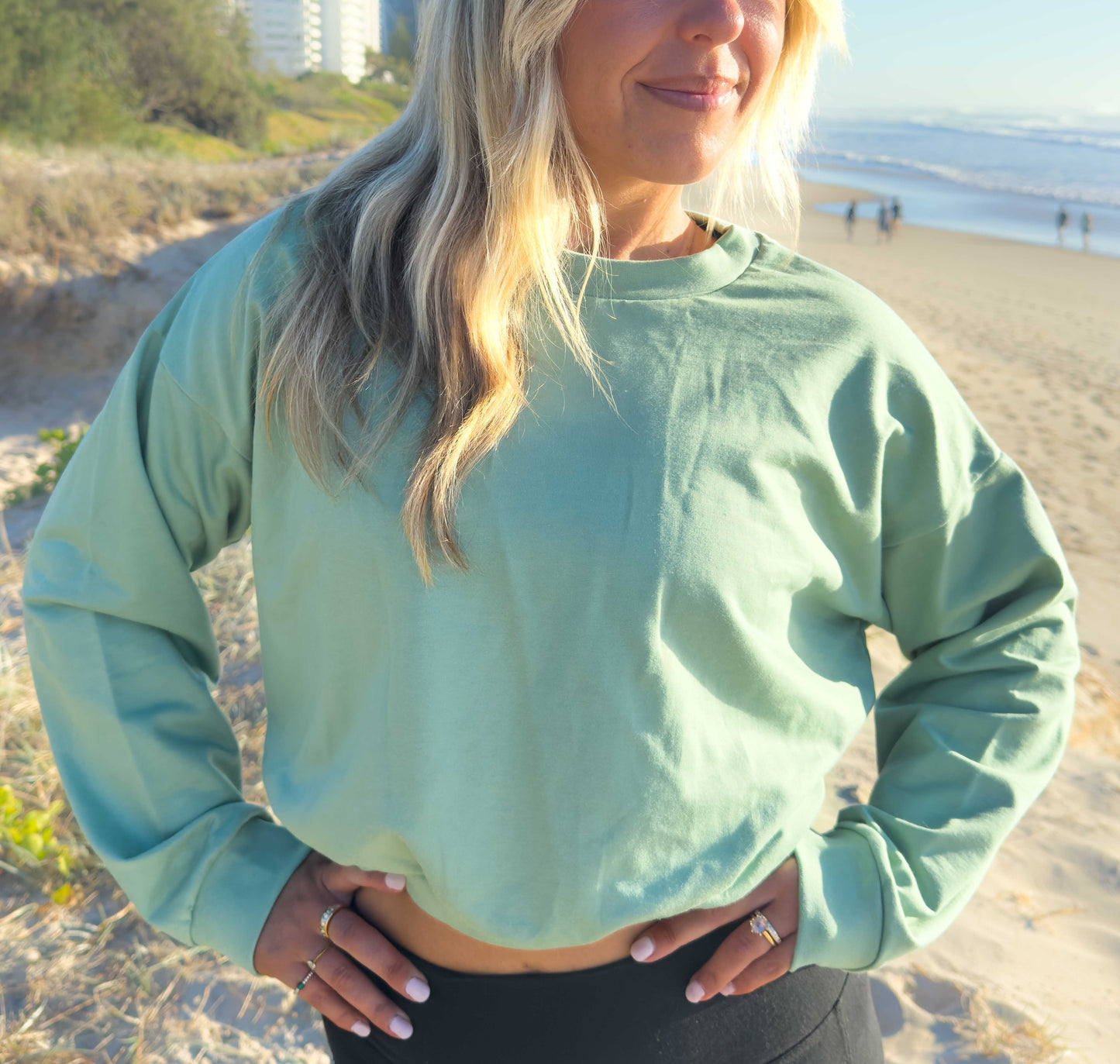 Organic Cotton Sweatshirt – Green with Wave Mandala Graphic