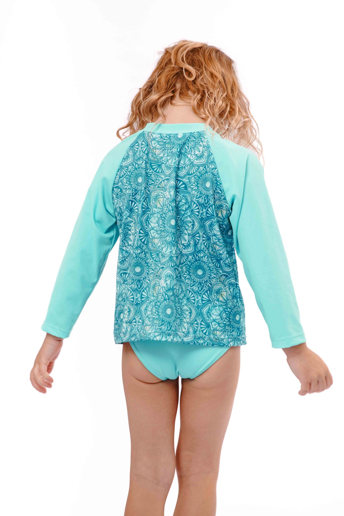 Kids Rash Vest / Sun Shirt- Mandala Watercolour Turquoise