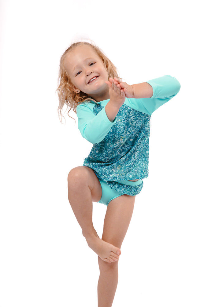 Kids Rash Vest / Sun Shirt- Mandala Watercolour Turquoise