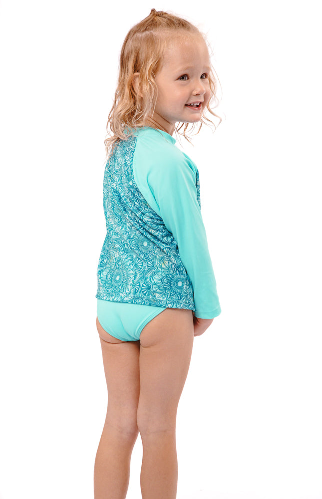 Kids Rash Vest / Sun Shirt- Mandala Watercolour Turquoise