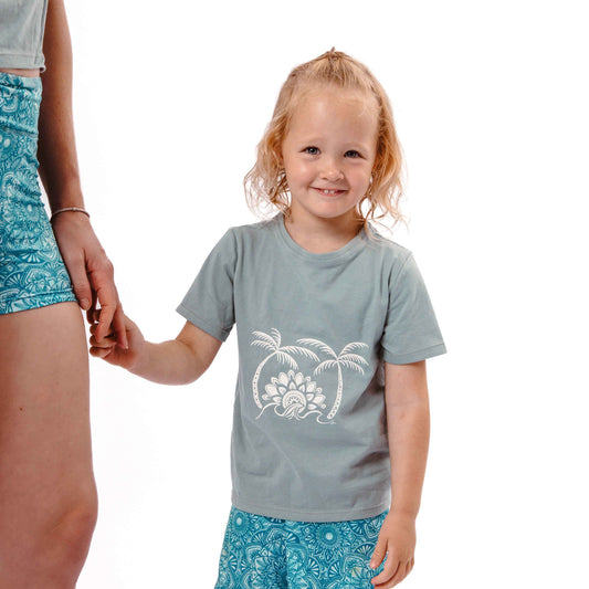 Kids T-Shirt  Palm Tree Wave -Sage Green