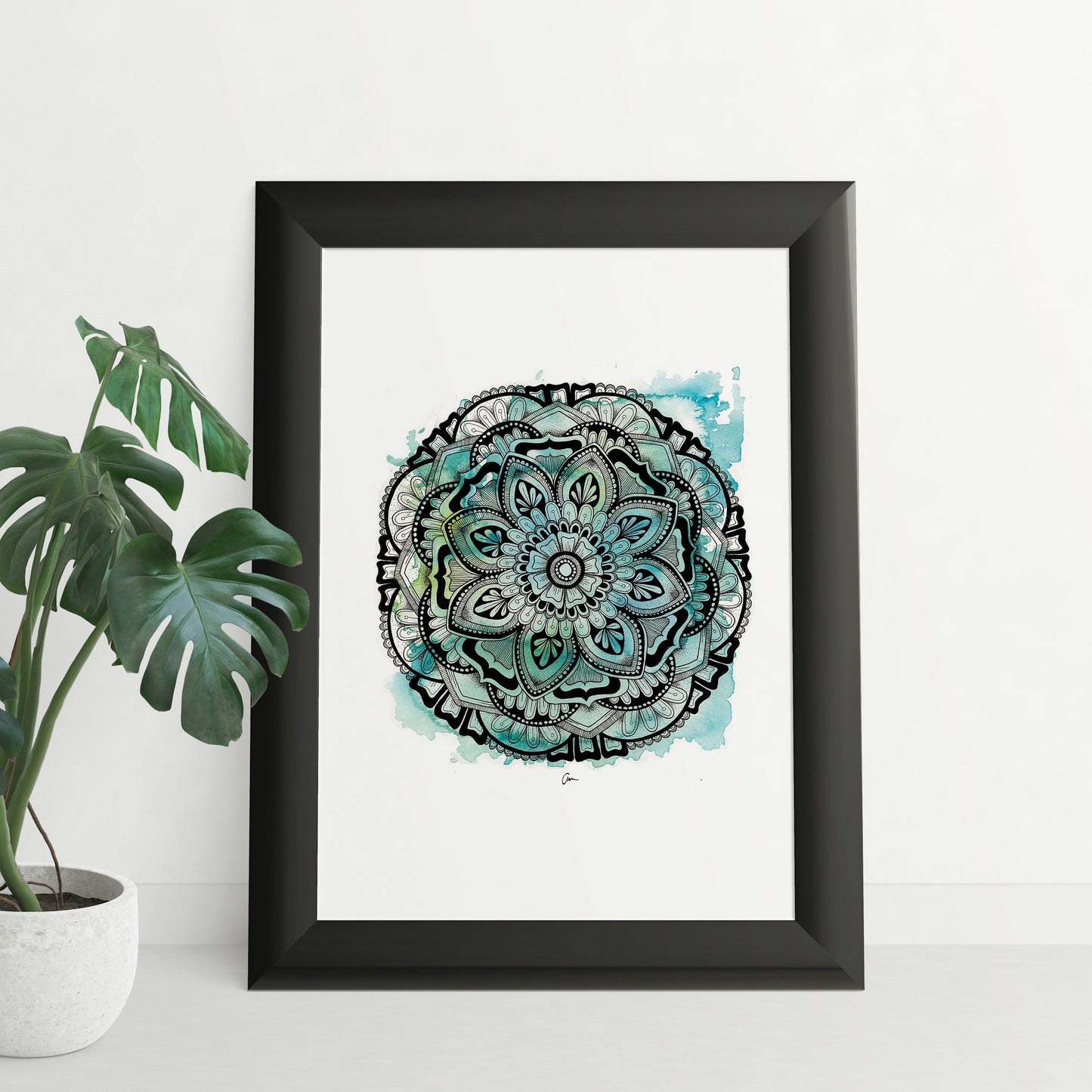 Watercolour Mandala Print - Blue Green Wall Artwork
