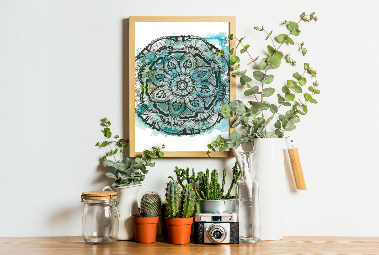 Watercolour Mandala Print - Blue Green Wall Artwork
