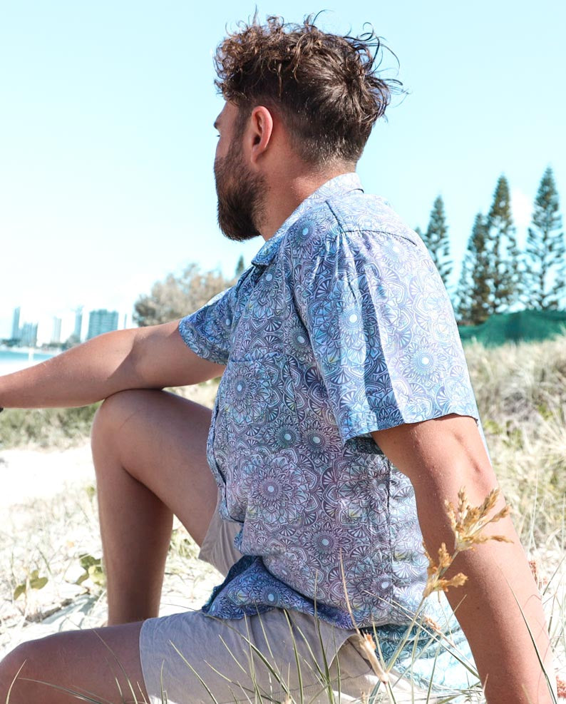 Button Up Shirt Mandala Blue