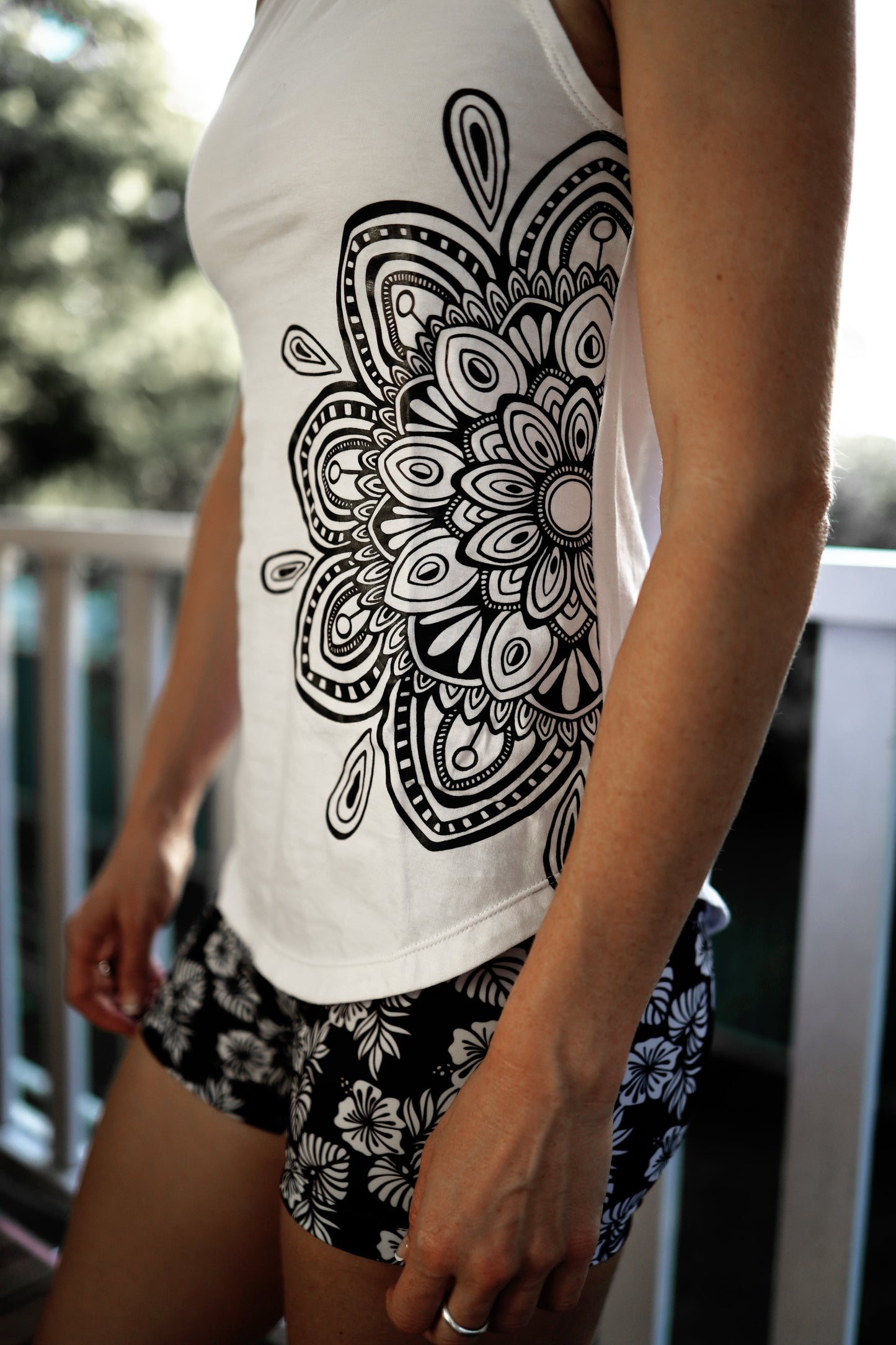 Tank Singlet Top Mandala  - White