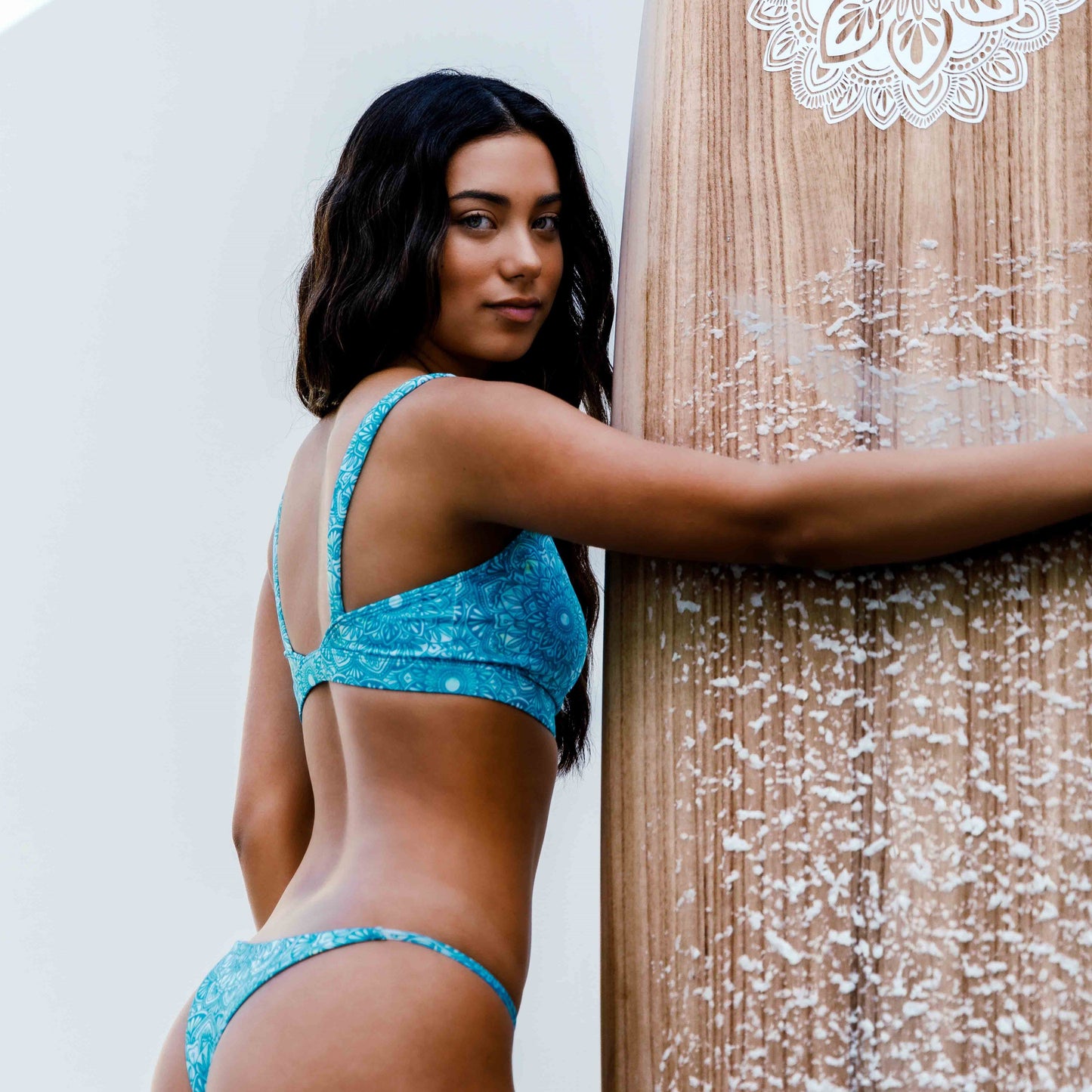 Crop Top Patterned Surf Bikini - Turquoise Mandala