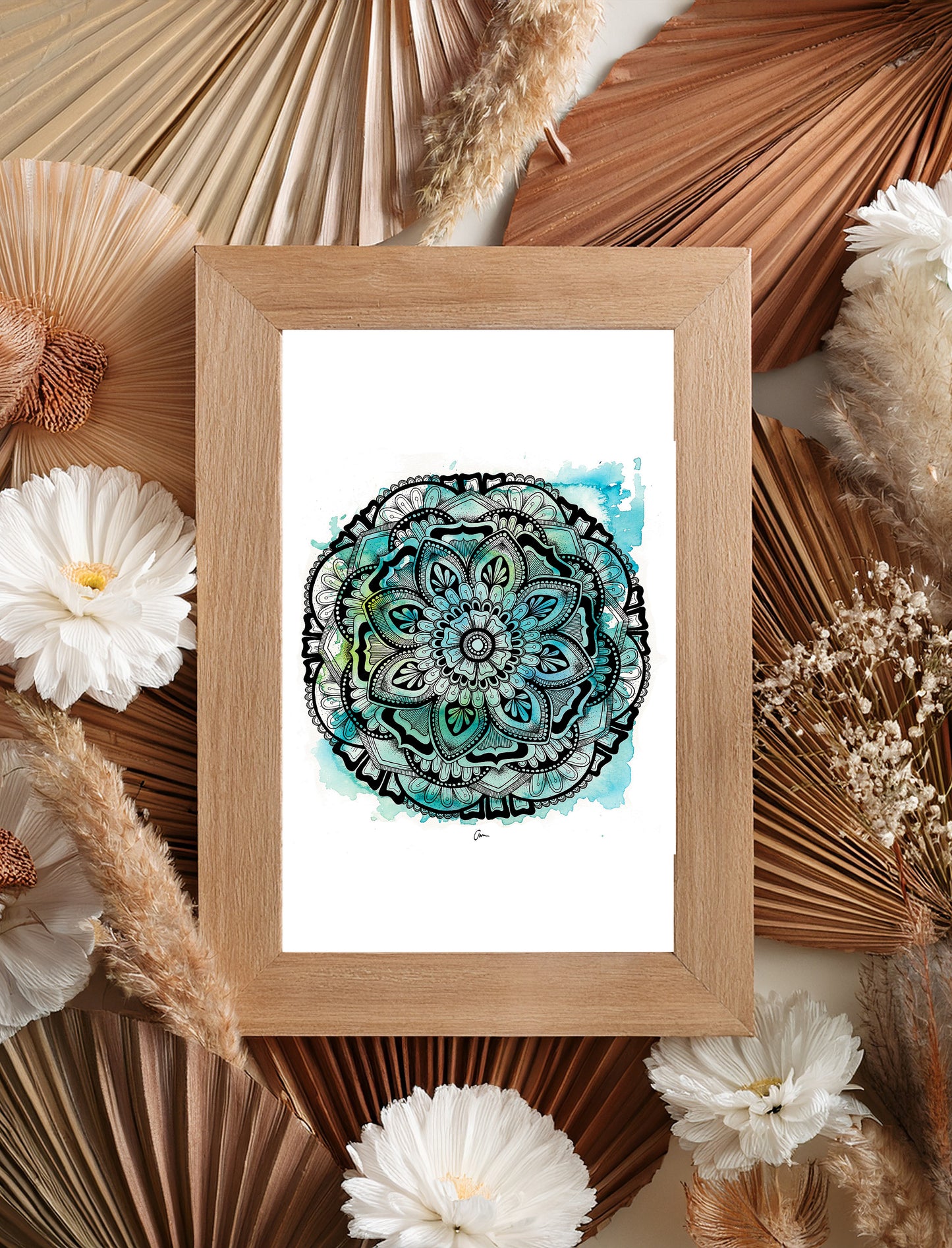 Watercolour Mandala Print - Blue Green Wall Artwork