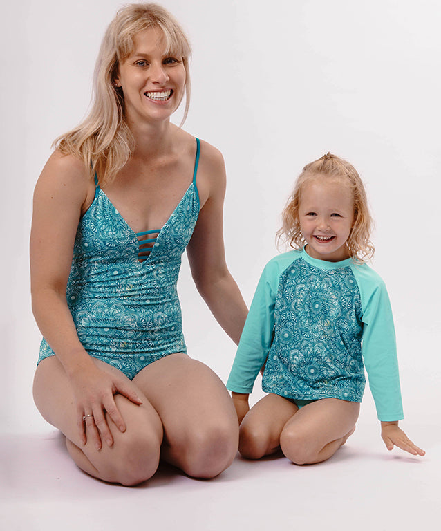 One Piece Swimsuit - Turquoise Mandala Pattern
