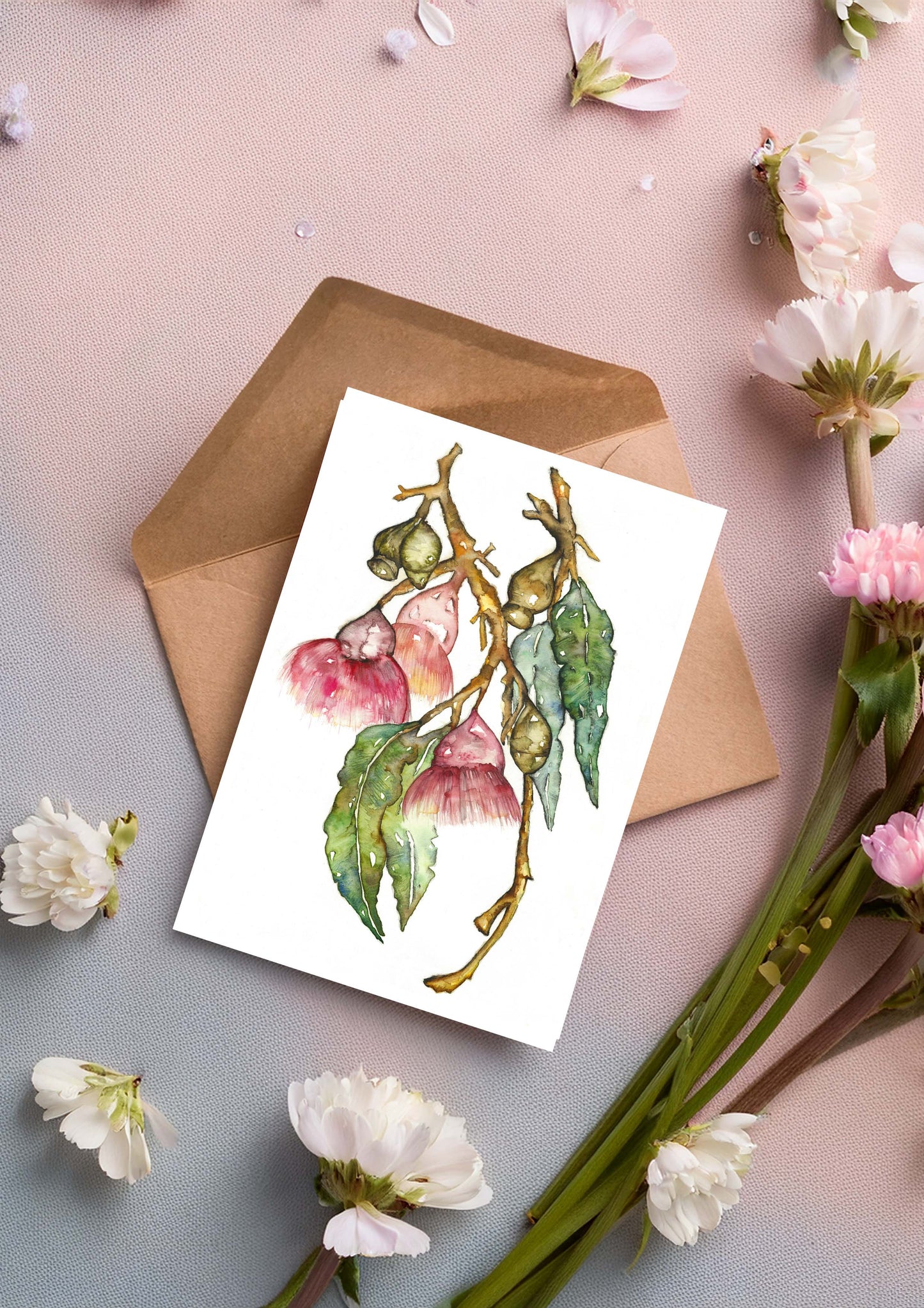 Bottle Brush Flower Greeting Card – Watercolour & Ink Illustration