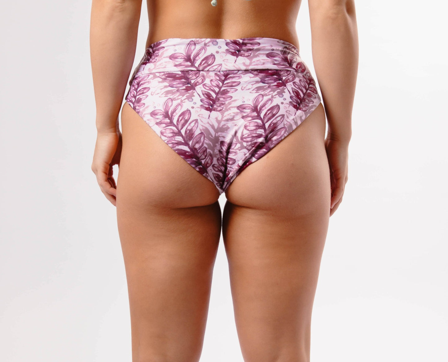 Mid-Waist Bikini - Pink Leaf
