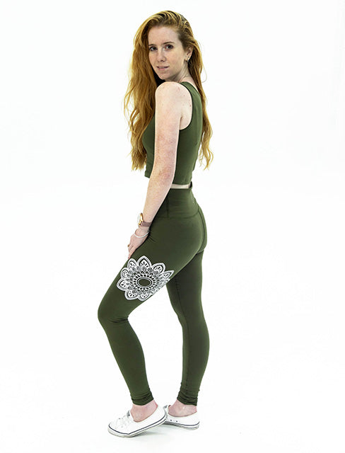Long Leggings - Mandala Army Green