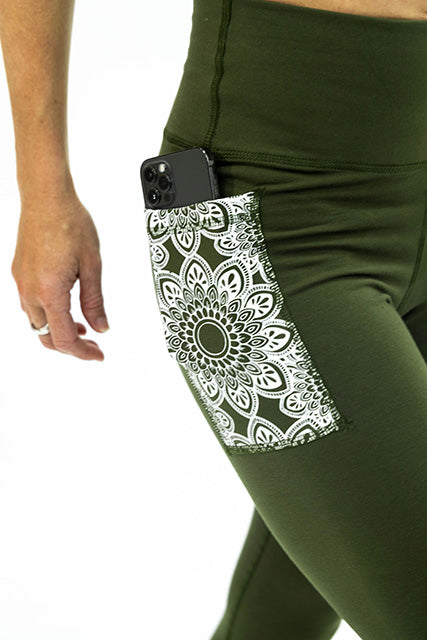 Long Leggings - Mandala Army Green