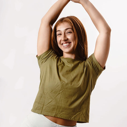 T-shirt Cropped - Sage Palm Tree Waves