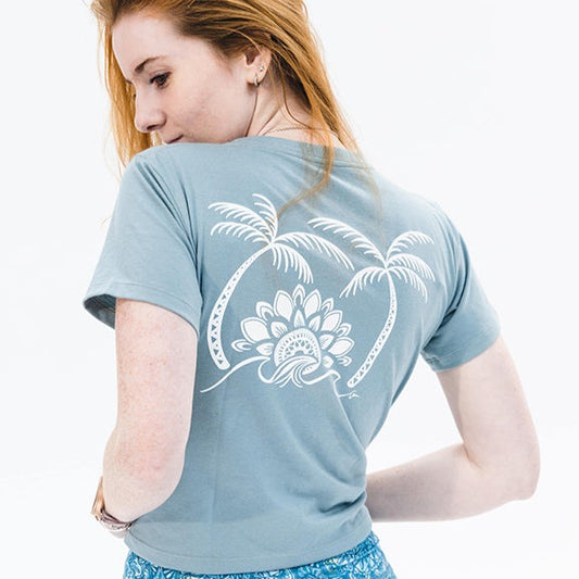 T-Shirt Cropped Palm Tree Wave - Green