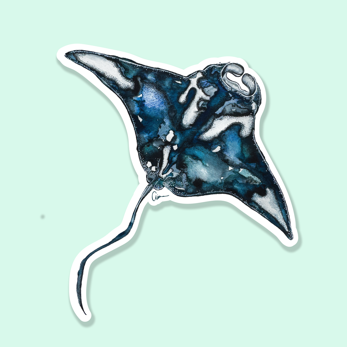 Manta Ray Watercolour Illustration Vinyl Sticker