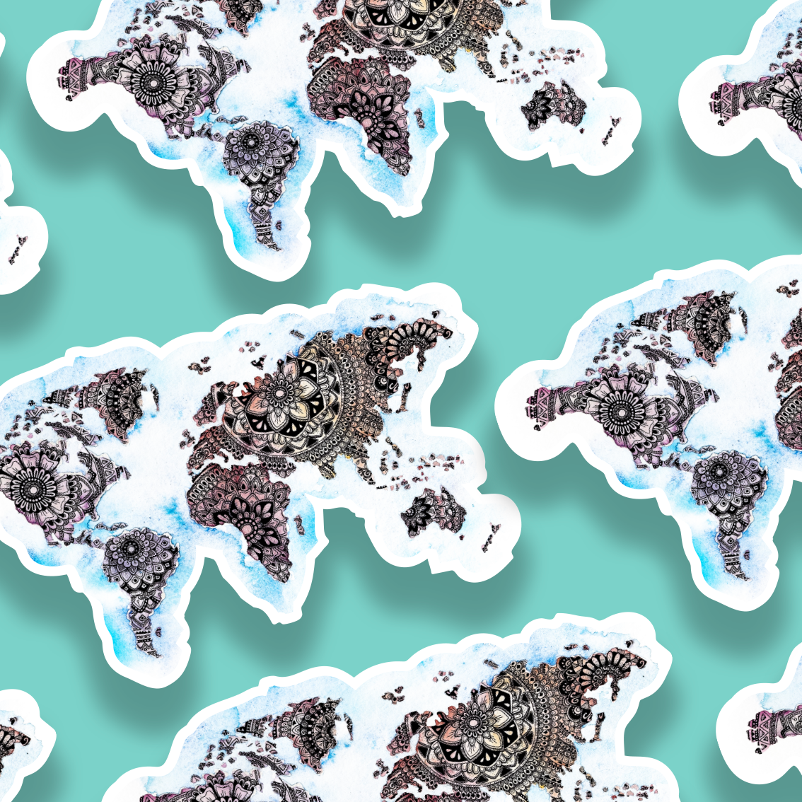 World Map Mandala Watercolour Vinyl Sticker