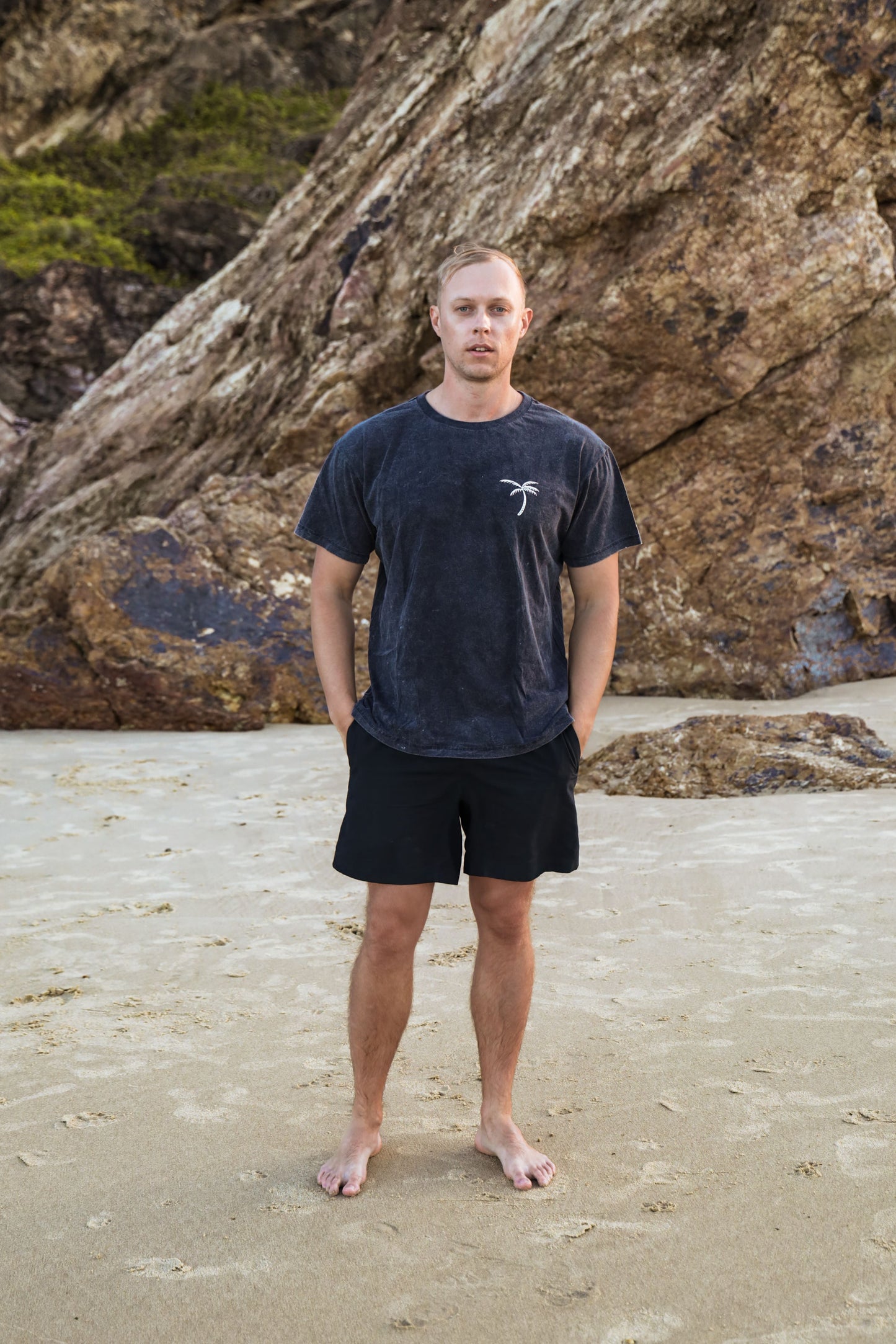 T-Shirt Palm Tree - Stone Wash Black