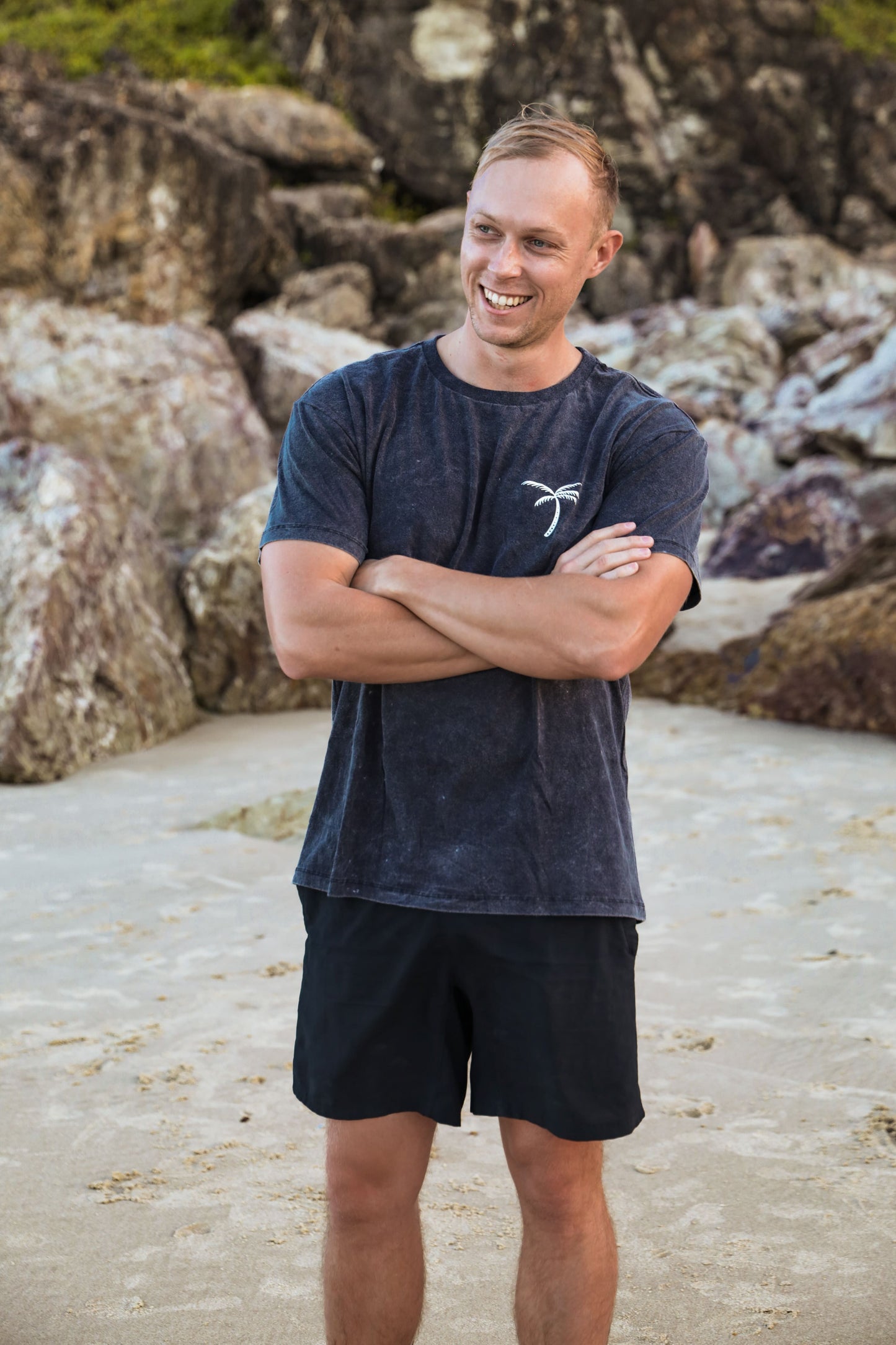 T-Shirt Palm Tree - Stone Wash Black